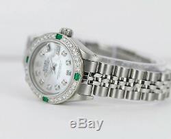 Rolex Watch Steel Lady Datejust 6917 White MOP Diamond Dial & Bezel w Emeralds
