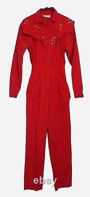 Romper Jumpsuit Coveralls Womens M Vintage Red Straight Leg Studded Pockets