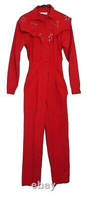 Romper Jumpsuit Coveralls Womens M Vintage Red Straight Leg Studded Pockets