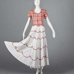 S 1940s Long Day Dress Sweetheart Neckline Scallop Details Petal Sleeves 40s VTG