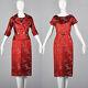 S 1960s Dress Red Floral Brocade Dress Matching Jacket Spring Summer 60s Vtg