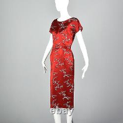 S 1960s Dress Red Floral Brocade Dress Matching Jacket Spring Summer 60s VTG