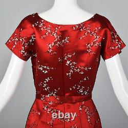S 1960s Dress Red Floral Brocade Dress Matching Jacket Spring Summer 60s VTG