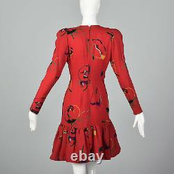 S 1980s Pauline Trigere Long Sleeve Red Dress Drop Waist Shift Style Autumn 80s