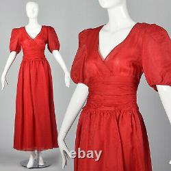 S 1980s Red Maxi Dress Long Evening Gown Polka Dots Cocktail Party 80s VTG