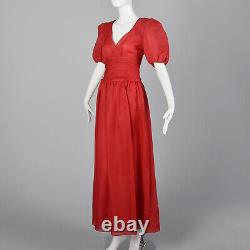 S 1980s Red Maxi Dress Long Evening Gown Polka Dots Cocktail Party 80s VTG