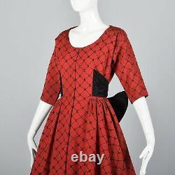 S VTG 1950s 50s Red Black Formal Dress Elegant Evening Holiday Party Hourglass