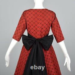 S VTG 1950s 50s Red Black Formal Dress Elegant Evening Holiday Party Hourglass