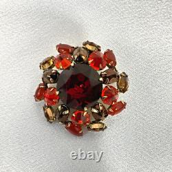 Schreiner Signed Red & Deep Orange Stone Vintage Clip on Earrings