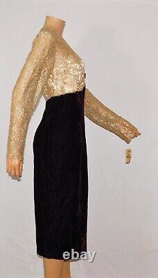 Scott McClintock Holiday Party Dress Gold Lace Velour Vintage Womens Sz 16W NWT