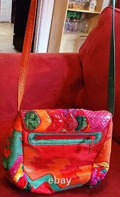 Sharif Flap Vintage Lizard Pink Orange Green Red Snakeskin Leather Shoulder Bag