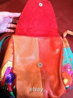 Sharif Flap Vintage Lizard Pink Orange Green Red Snakeskin Leather Shoulder Bag
