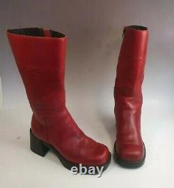Sketchers Vintage 90s Platform Red Leather Boots Womens size 7 chunk heel