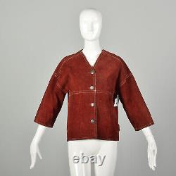 Small 1960s Red Suede Jacket Bohemian Split Hide Hippie Shirt Boho Festival VTG