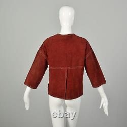 Small 1960s Red Suede Jacket Bohemian Split Hide Hippie Shirt Boho Festival VTG