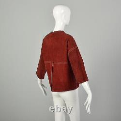 Small 1960s Red Suede Jacket Bohemian Split Hide Hippie Shirt Boho Festival VTG