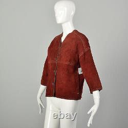 Small 1960s Red Suede Jacket Bohemian Split Hide Hippie Shirt Boho Festival VTG