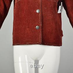 Small 1960s Red Suede Jacket Bohemian Split Hide Hippie Shirt Boho Festival VTG