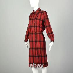 Small 1970s Yves Saint Laurent Rive Gauche Red Plaid Dress Double Breasted VTG