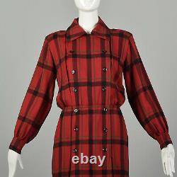 Small 1970s Yves Saint Laurent Rive Gauche Red Plaid Dress Double Breasted VTG