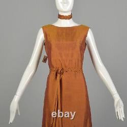Small 1990s Red Gold Orange Silk Dupioni Dress with Belt and Accessories VTG 90s