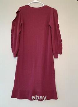 Sonia Rykiel Womens Vintage Wool V Neck Red Dress, EU Size 40, Made In Italy