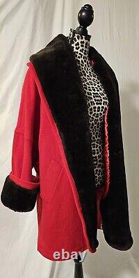 Spiegel Overcoat Women Size 12P Red Vintage Wool Faux Fur Classic