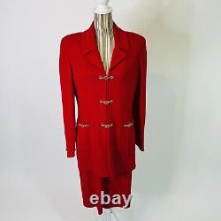 St. John Collection Vintage Santana Knit Red Skirt Set Jacket Large Womens