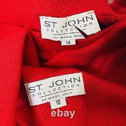 St. John Collection Vintage Santana Knit Red Skirt Set Jacket Large Womens