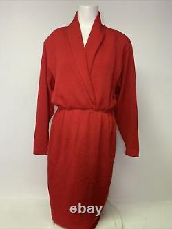 St. John Vintage 8 Red Santana Knit Belted Long Sleeve Sweater Midi Dress Size 8