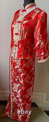 Stunning Traditional Red Dragon Jacquard Chinese Wedding 2 Pc. Outfit Dress