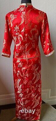 Stunning Traditional Red Dragon Jacquard Chinese Wedding 2 Pc. Outfit Dress