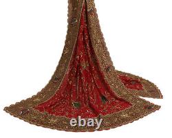 Sushila Vintage Red Heavy Dupatta Blend Georgette Hand Beaded Long Stole Scarves