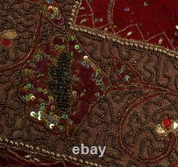 Sushila Vintage Red Heavy Dupatta Blend Georgette Hand Beaded Long Stole Scarves