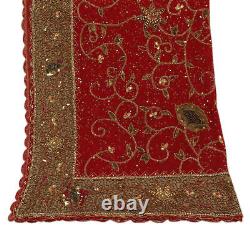 Sushila Vintage Red Heavy Dupatta Blend Georgette Hand Beaded Long Stole Scarves