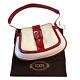 Tod's Vtg Authentic Y2k Red & Linen Shoulder Baguette Curved Leather Handbag