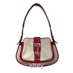 TOD'S VTG Authentic Y2K Red & Linen Shoulder Baguette Curved Leather Handbag