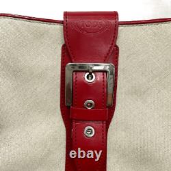 TOD'S VTG Authentic Y2K Red & Linen Shoulder Baguette Curved Leather Handbag