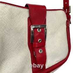 TOD'S VTG Authentic Y2K Red & Linen Shoulder Baguette Curved Leather Handbag