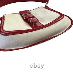 TOD'S VTG Authentic Y2K Red & Linen Shoulder Baguette Curved Leather Handbag