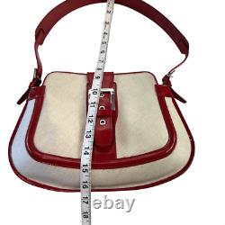 TOD'S VTG Authentic Y2K Red & Linen Shoulder Baguette Curved Leather Handbag