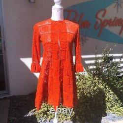 Tachi Castillo Jacket Size 6 Womens Vintage Orange Red Crochet Ruffle Sleeves