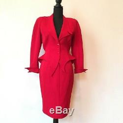 Thierry Mugler Paris Rare Vintage Jagged Wasp Red Skirt Suit Sz 38