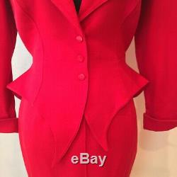 Thierry Mugler Paris Rare Vintage Jagged Wasp Red Skirt Suit Sz 38