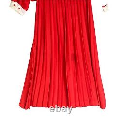 Townhouse Dress Vintage Pleated Dress Women's Collar 1970s Chiffon Vtg Red Sz 12