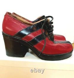 True Retro 70s-80's Leather Black & Red Women's Disco 3 Platform Shoes Italy