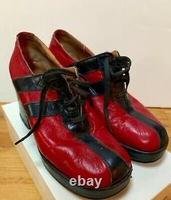 True Retro 70s-80's Leather Black & Red Women's Disco 3 Platform Shoes Italy