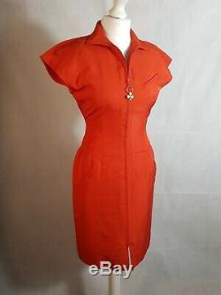 True Vintage Emanuel Ungaro 60s/70s Dress Size 8 Red Mod Zipper Retro Futuristic