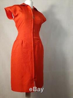 True Vintage Emanuel Ungaro 60s/70s Dress Size 8 Red Mod Zipper Retro Futuristic