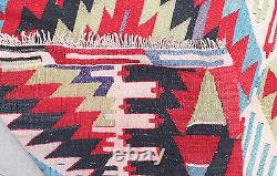 Turkish Kilim 5x9 Size Handwoven Esme Zigzag Pattern Vintage Red Rug 156x303cm